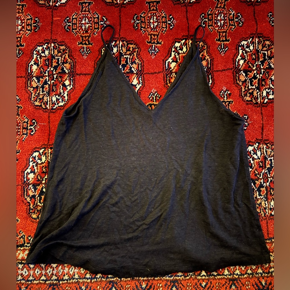 Black Linen Spaghetti V-Neck LOFT Tank Top size XS